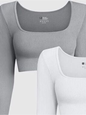 Square Neck Ribbed Crop Top - Light Gray
